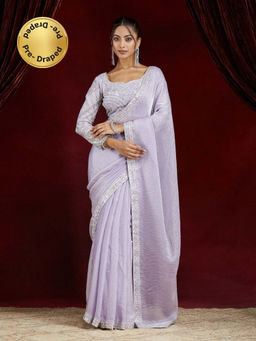 Kasee - Women Lavender Designer Pre-Draped Saree with Unstitched Blouse