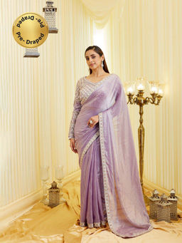 Kasee - Women Lavender Solid Pre-Drape Saree with Unstitched Blouse