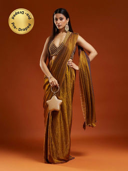 Kasee - Women Gold Silk Blend Solid Saree With Unstitched Blouse