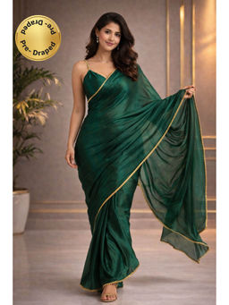 KAYOMMI - Women Emerald Green Sheer Ready To Wear Saree with Unstitched Blouse