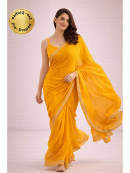 KAYOMMI - Women Yellow Georgette Embellished Border Ready To Wear Saree with Unstitched Blouse