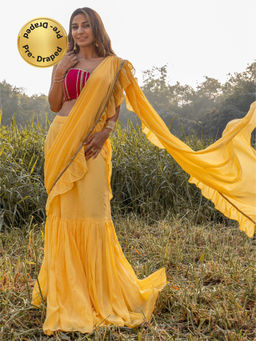 Lavanya The Label - Pale Yellow Georgette Ready Saree