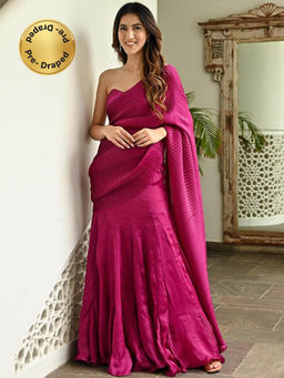 Lavanya The Label - Pink Pleated Saree with Stitched Blouse