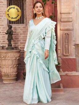 Lavanya The Label - Sky Blue Draped Saree with Stitched Blouse