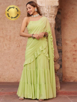 Lavanya The Label - Lime Sharara Draped Saree with Stitched Blouse