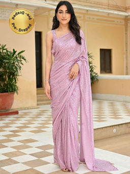 Lavanya The Label - Lavender Sequin Ready To Wear Saree with Stitched Blouse