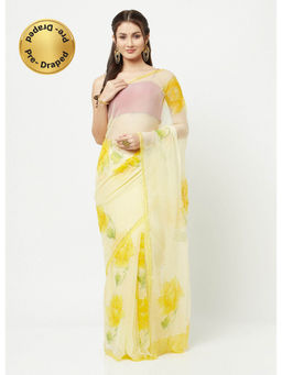 La Vastraa - Gota Work Hand Painted Chiffon Saree With Unstitched Blouse
