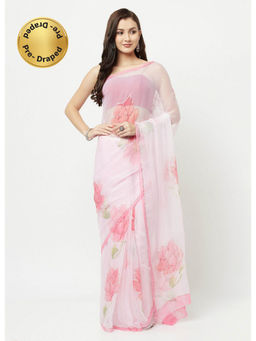 La Vastraa - Gota Work Hand Painted Chiffon Saree With Unstitched Blouse