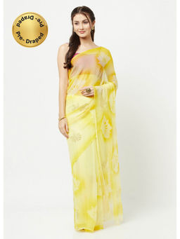 La Vastraa - Dyed Yellow Embellished Chiffon Saree With Unstitched Blouse