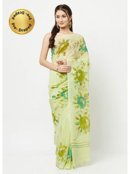 La Vastraa - Hand Painted Floral Organza Saree With Unstitched Blouse