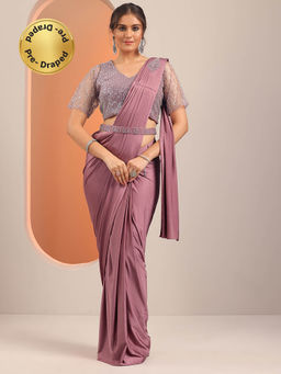 Libas - Pink Pre Draped Saree with Stitched Blouse & Waist Belt (M)