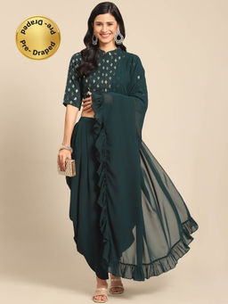 Gerua By Libas - Green Georgette Dhoti Saree with Stitched Blouse & Frill Detachable Pallu