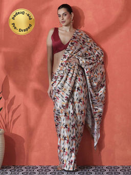 Lush Glam - Multi-Color Ready To Wear Floral Printed Chinon Saree with Unstitched Blouse