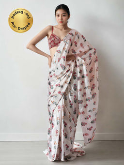 Lush Glam - Chinon Fabric Ready To Wear Saree with Unstitched Blouse