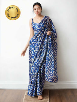 Lush Glam - Pre Stitched Glam Ready Look Chinon Saree with Unstitched Blouse