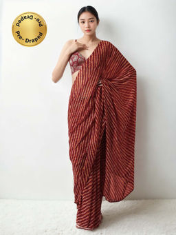 Lush Glam - Chic and Convenient Ready To Wear Chinon Saree with Unstitched Blouse