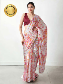 Lush Glam - Chinon Ready To Wear Effortless Glamour Saree with Unstitched Blouse