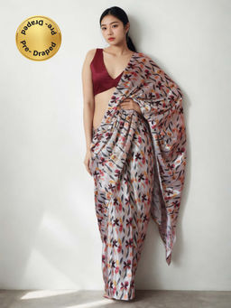 Lush Glam - Pre Draped Chinon Easy Elegance Saree with Unstitched Blouse