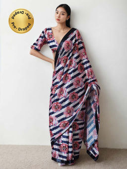 Lush Glam - Chinon Perfect for Parties Pre-Drape Saree with Unstitched Blouse