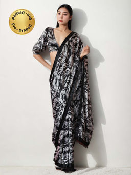 Lush Glam - Festive Ready Chinon Pre Draped Convenience Saree with Unstitched Blouse