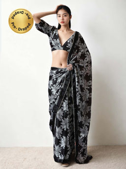 Lush Glam - Chinon Pre-Stitched Elegant Flow Saree with Unstitched Blouse