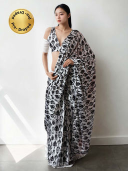 Lush Glam - Graceful Chinon Pre Stitched Saree with Unstitched Blouse
