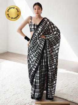 Lush Glam - Chinon Multi Color Pre-Draped Saree with Unstitched Blouse
