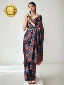 Lush Glam - Chinon Multi Color Pre-Draped Saree with Unstitched Blouse