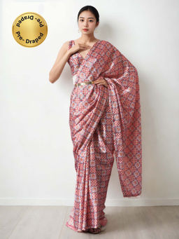 Lush Glam - Chinon Peach Ready To Wear Saree with Unstitched Blouse