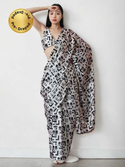 Lush Glam - Chinon White Ready To Wear Saree with Unstitched Blouse