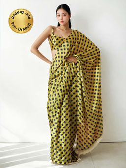 Lush Glam - Chinon Yellow Ready To Wear Saree with Unstitched Blouse