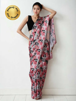Lush Glam - Soft Chinon Pink Pre-Drape Saree with Unstitched Blouse