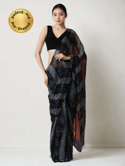 Lush Glam - Stylish Chinon Black Ready To Wear Saree with Unstitched Blouse