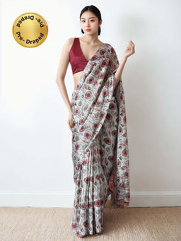 Lush Glam - Chinon Pre Draped Multi Color Saree with Unstitched Blouse