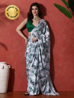 Lush Glam - Multi-Color Ready To Wear Floral Phulkari Chinon Saree With Unstitched Blouse