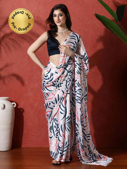 Lush Glam - Ready To Wear Multi-Color Printed Phulkari Chinon Saree With Unstitched Blouse