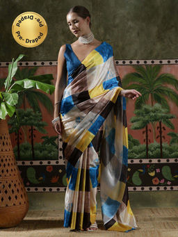 Lush Glam - Women Multicolor Beautiful Chinon Ready To Wear Saree with Unstitched Blouse