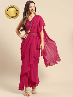 Mabish By Sonal Jain - Predrape Frill Saree & Belt with Stitched Blouse