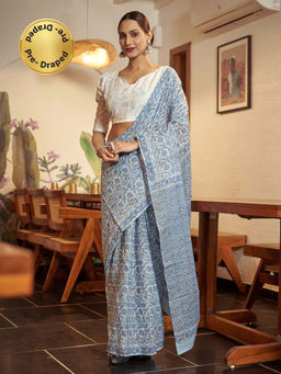 Modeva - Ready To Wear Saree with Unstitched Blouse Piece-Turquoise