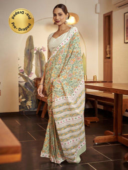 Modeva - Ready To Wear Saree with Unstitched Blouse Piece-Green