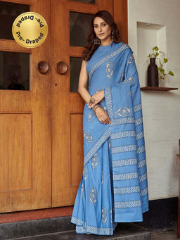 Modeva - Ready To Wear Saree with Unstitched Blouse Piece-Blue