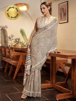 Modeva - Ready To Wear Saree with Unstitched Blouse Piece-Grey