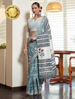 Modeva - Ready To Wear Saree with Unstitched Blouse Piece-Blue