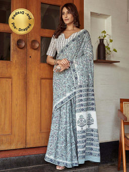 Modeva - Ready To Wear Saree with Unstitched Blouse Piece-Blue