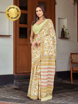 Modeva - Ready To Wear Saree with Unstitched Blouse Piece-Yellow