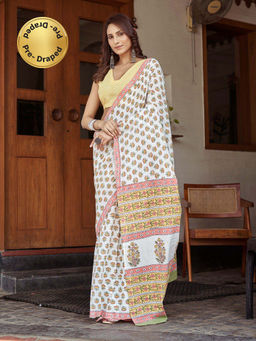 Modeva - Ready To Wear Saree with Unstitched Blouse Piece-White