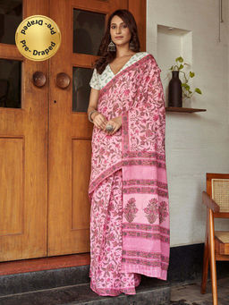 Modeva - Ready To Wear Saree with Unstitched Blouse Piece-Pink