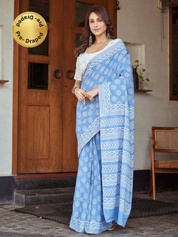 Modeva - Ready To Wear Saree with Unstitched Blouse Piece-Blue