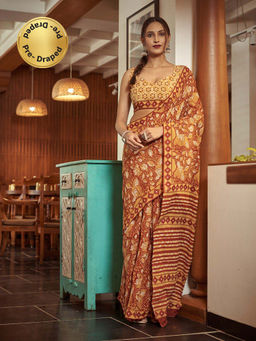 Modeva - Ready To Wear Saree with Unstitched Blouse Piece-Rust