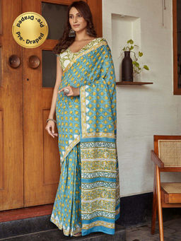 Modeva - Ready To Wear Saree with Unstitched Blouse Piece-Blue
